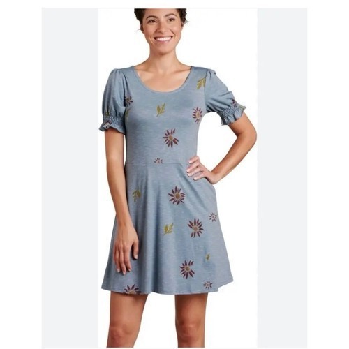 TOAD & CO Laurel Short Sleeve Dress Medium Blue NEW Flower Floral Outdoor Casual