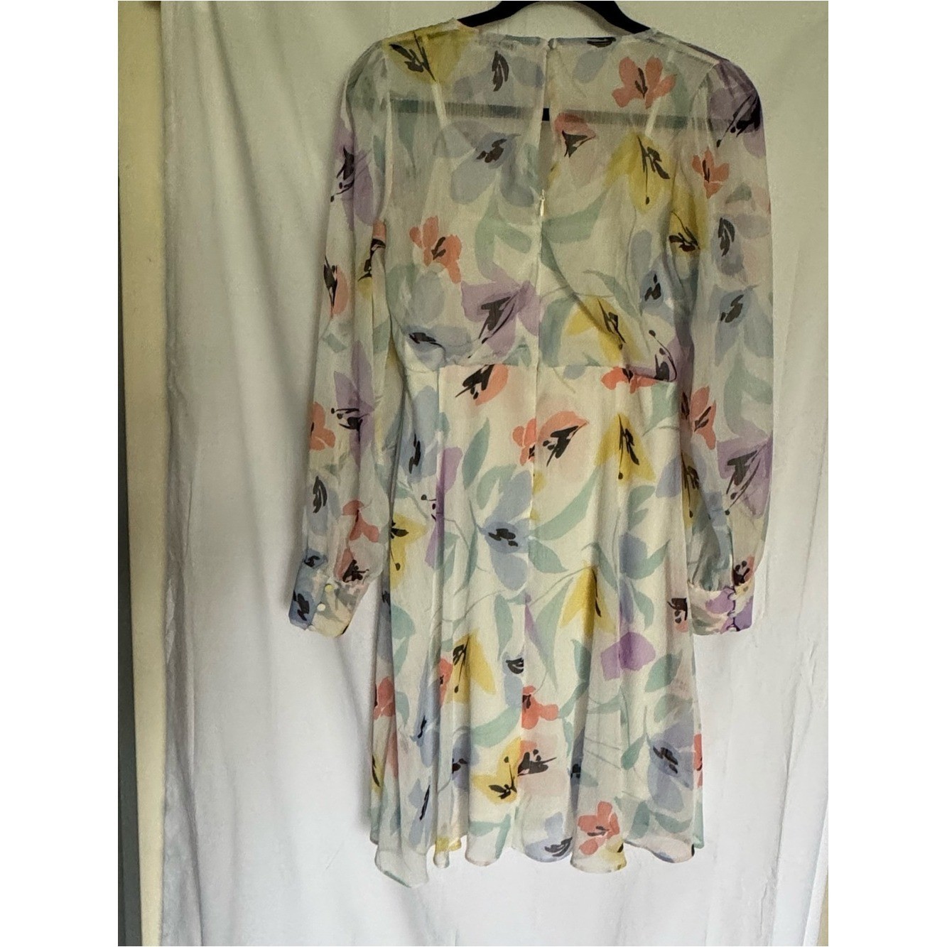 Calvin Klein Sheer Floral Wrap Dress Pastel Long Sleeve Fit & Flare Size 8P