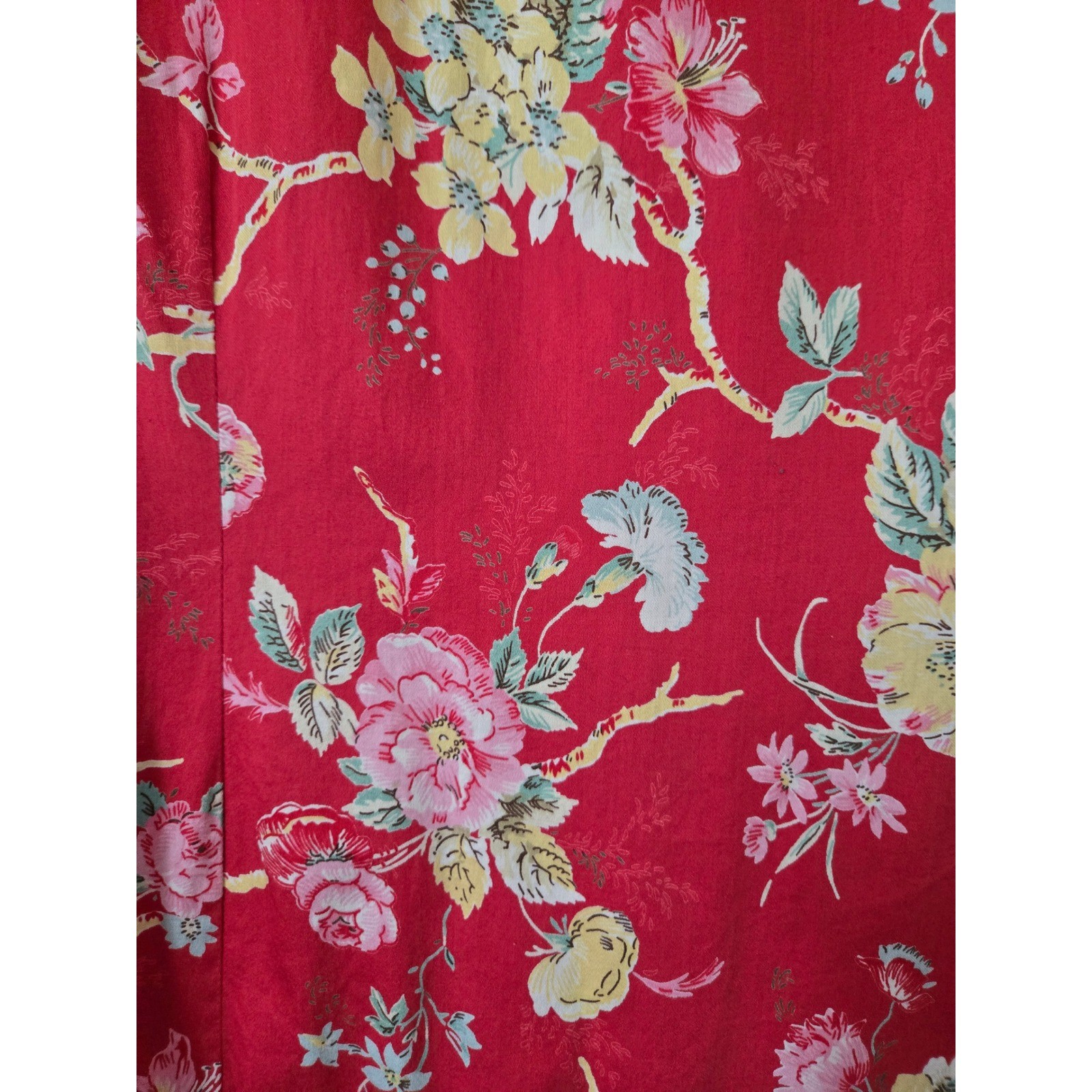 Pine Cone Hill Red Floral 100% Cotton Sleeveless Mandarin Collar Maxi Dress XL