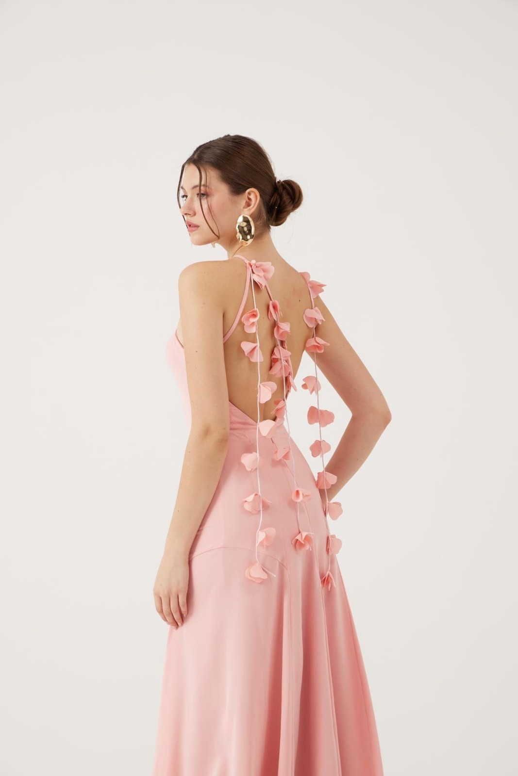 Pink Halter Backless Satin Maxi Dress Appliqué Zip Party/Cocktail Size XS