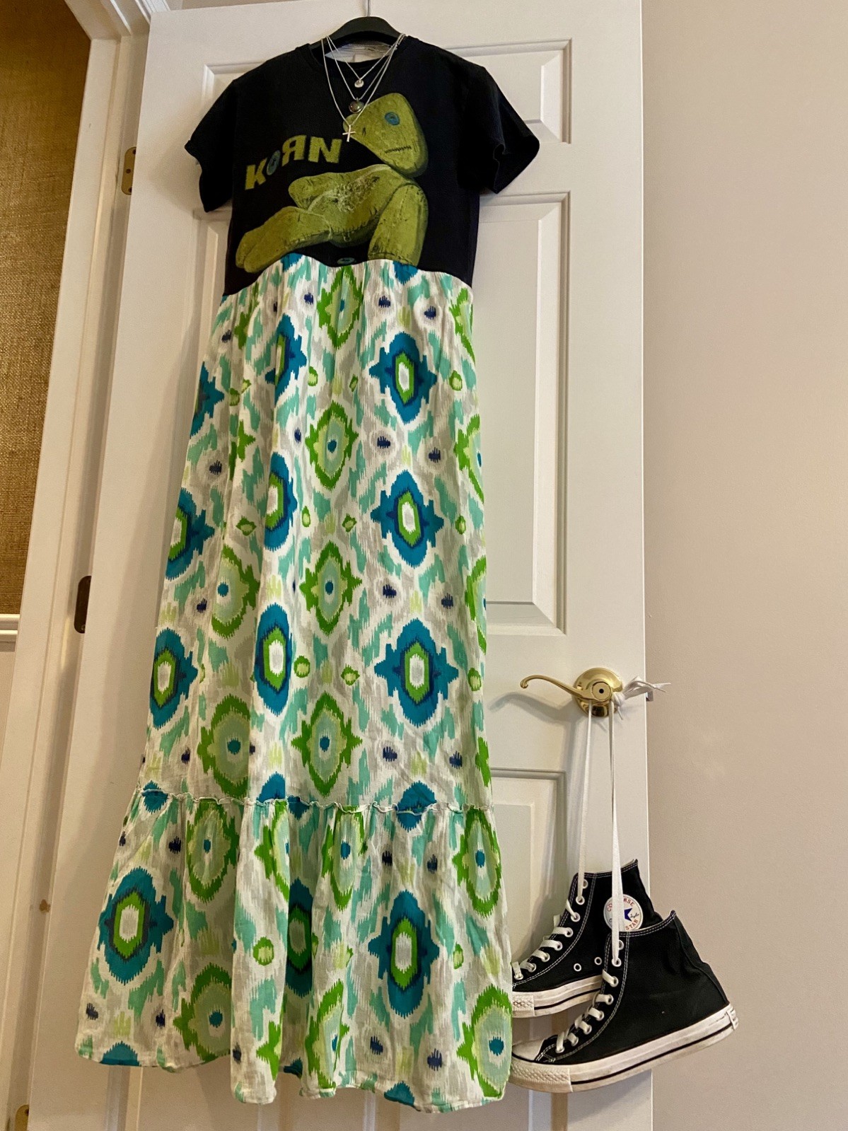 Korn Reworked OOAK Upcycled Band Tee Dress Maxi Skirt XS S Extra Small Tshirt