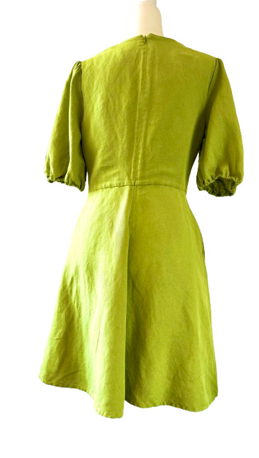 Lands’ End Linen Dress Womens Puff Sleeve 6T 35″L