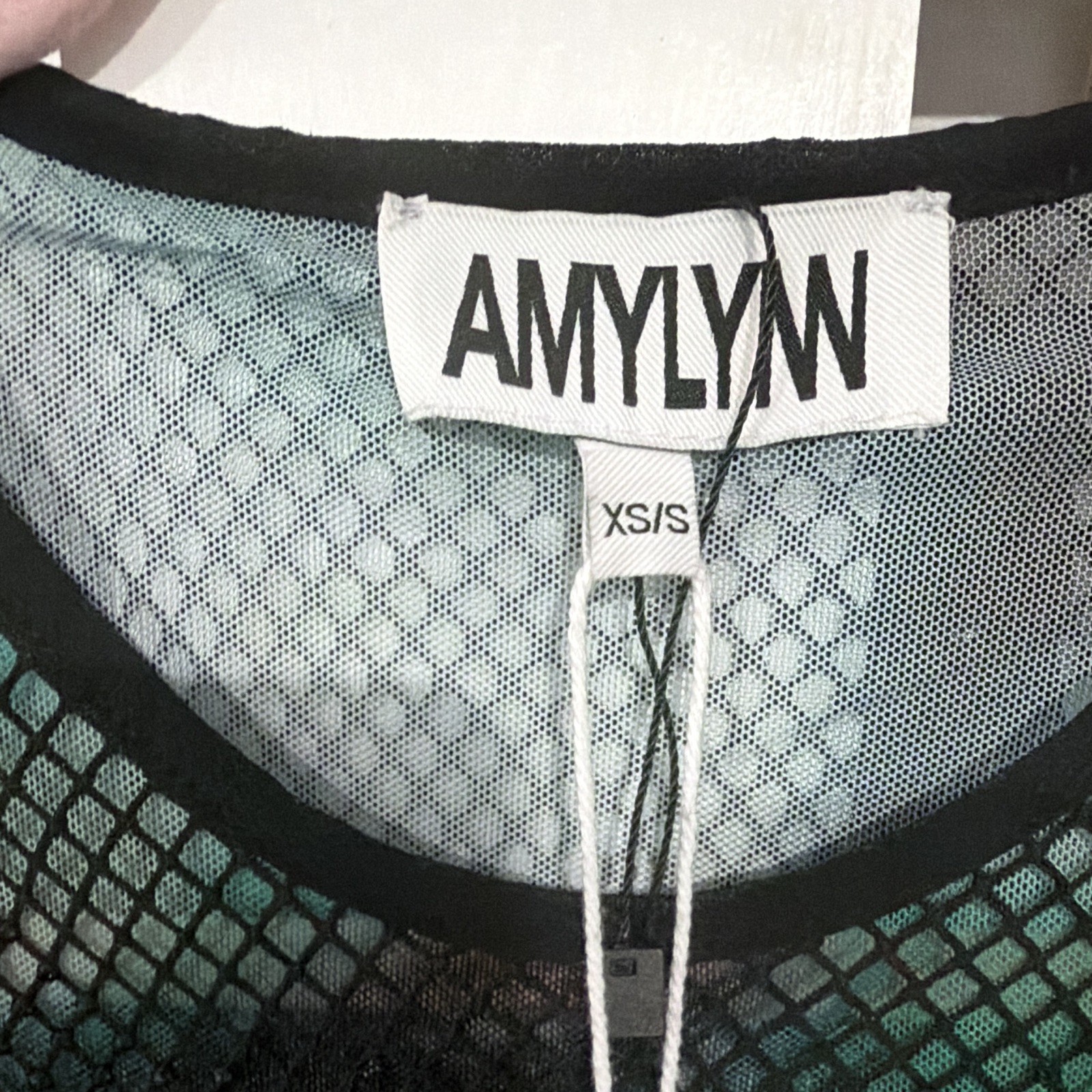 AMYLYNN XS/S Black Green Abstract Sheer Mesh Sleeveless Maxi Dress, Round Neck