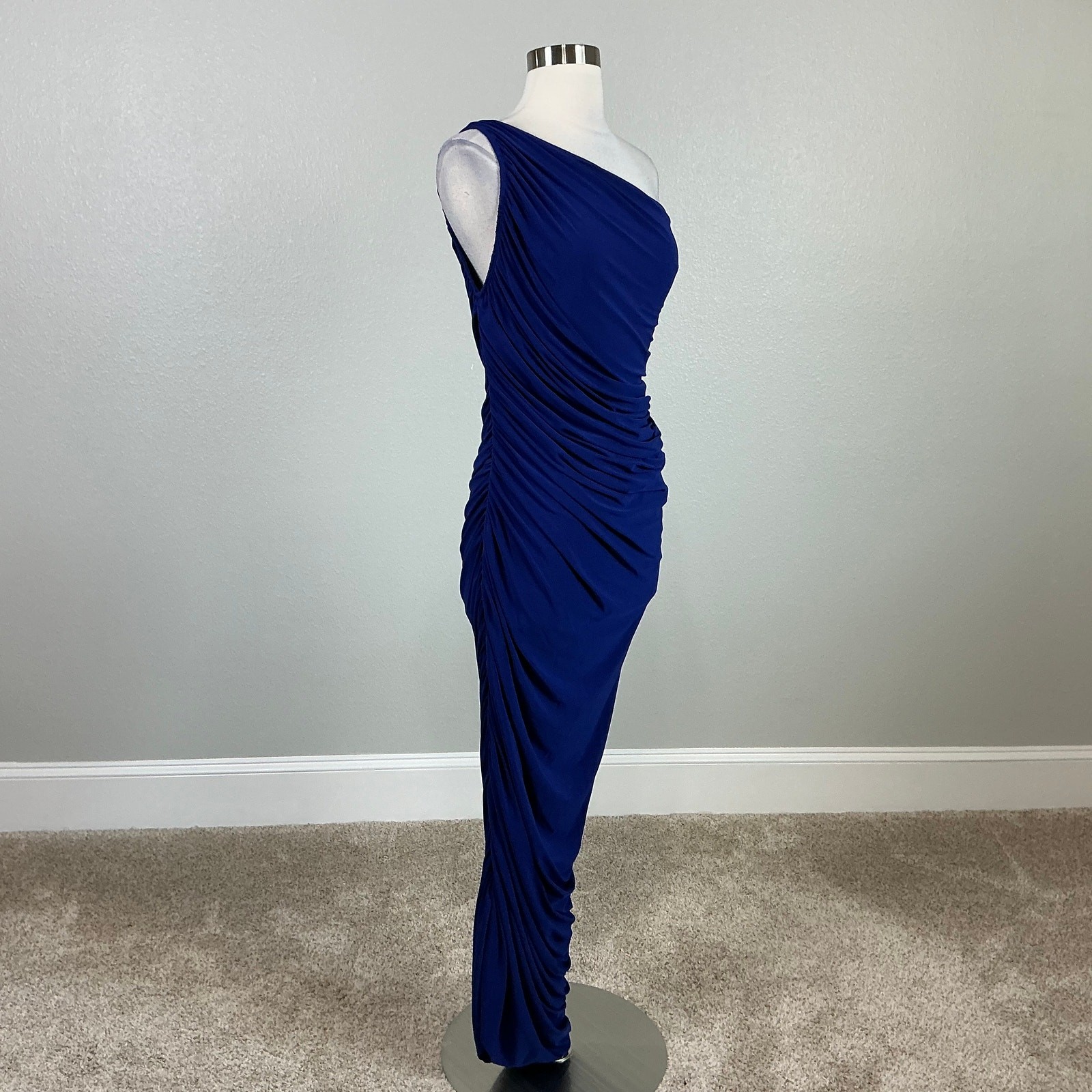 Betsy & Adam Blue Evening Gown One Shoulder Ruched Bodycon Formal Dress Size 6