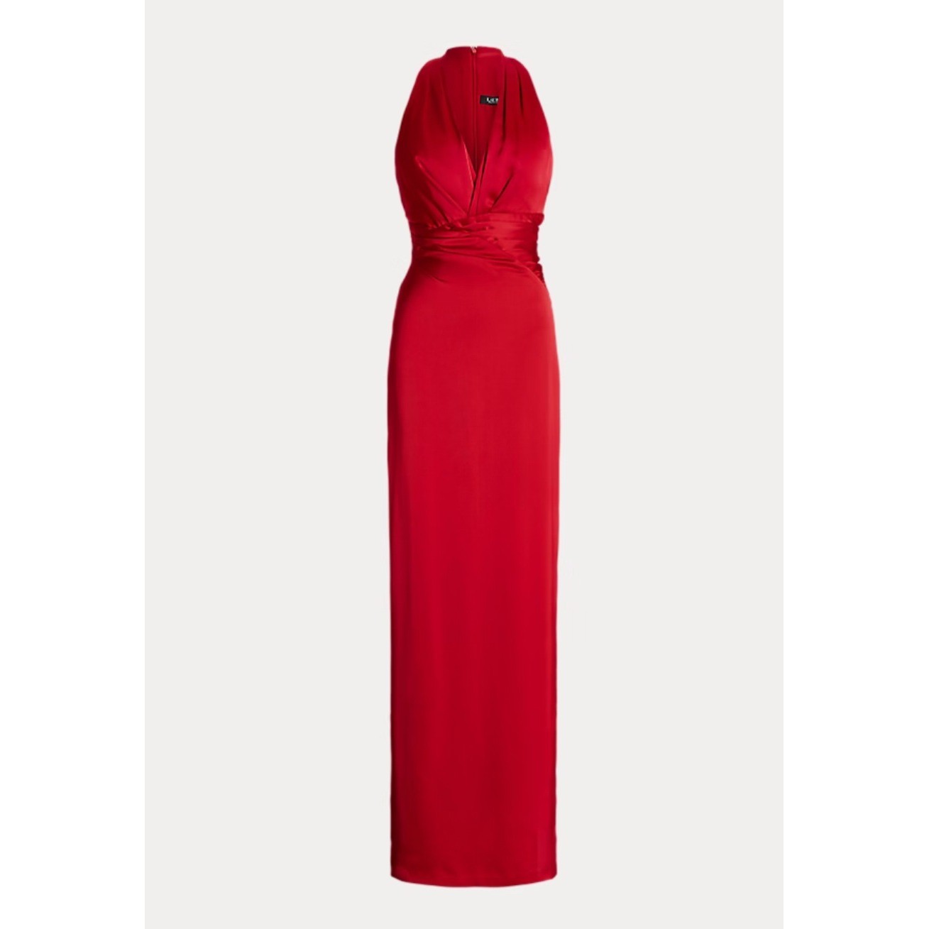 Lauren Ralph Lauren Pleated Satin Charmeuse Halter Gown red cocktail sz 6P