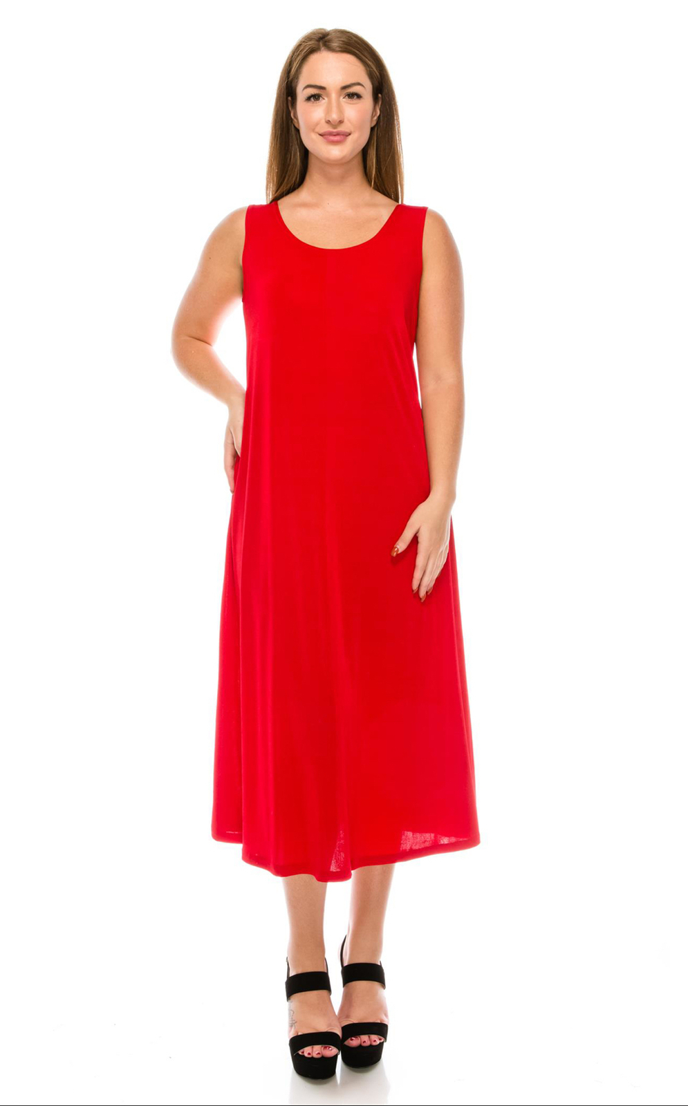 JOSTAR LONG TANK DRESS Red Stretch SLINKY Poly Spandex Knit S M L XL 2X 3X