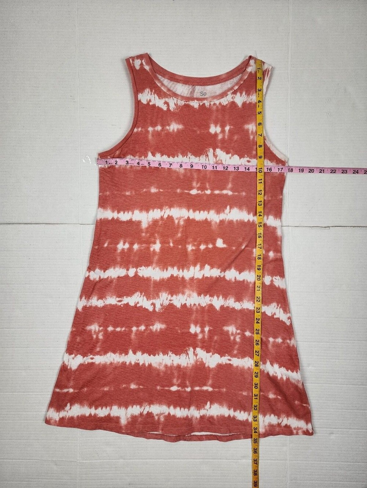 SO Coral and White Tie-Dye Cotton Mini Dress Size M