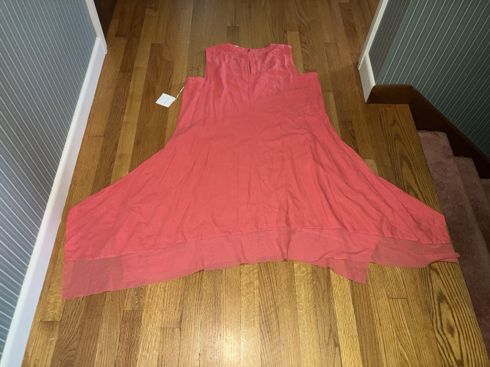 NWT Cynthia Rowley Dress 1X Linen Blend Asymmetric Hem Coral Pink