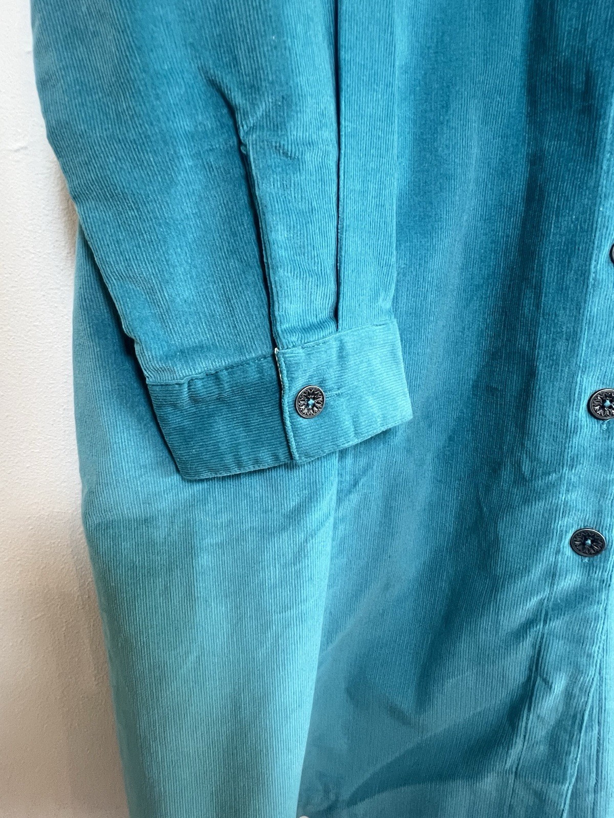 Teal Blue Corduroy Button Front & Pockets Denim & Co. Shirt Dress Sz: XL