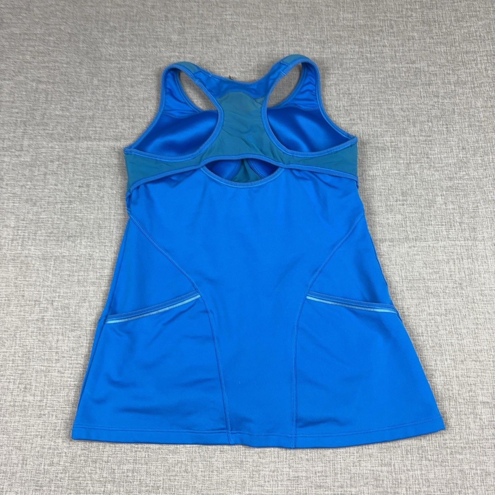 Athleta Tank Dress Womens Small Blue High Neck Racerback Shelf Bra Pockets
