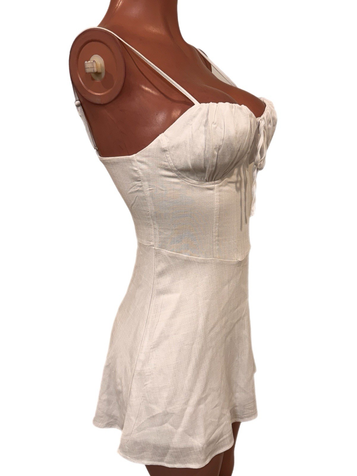 Y2K White Lined Corset Style Micro Mini Dress S NWT Milkmaid Stretchy Tie Bust