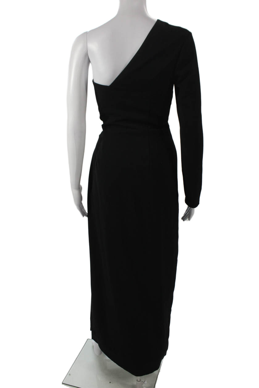 AQ/AQ Womens Maxi One Shoulder Long Sleeve Black Dress Size 4