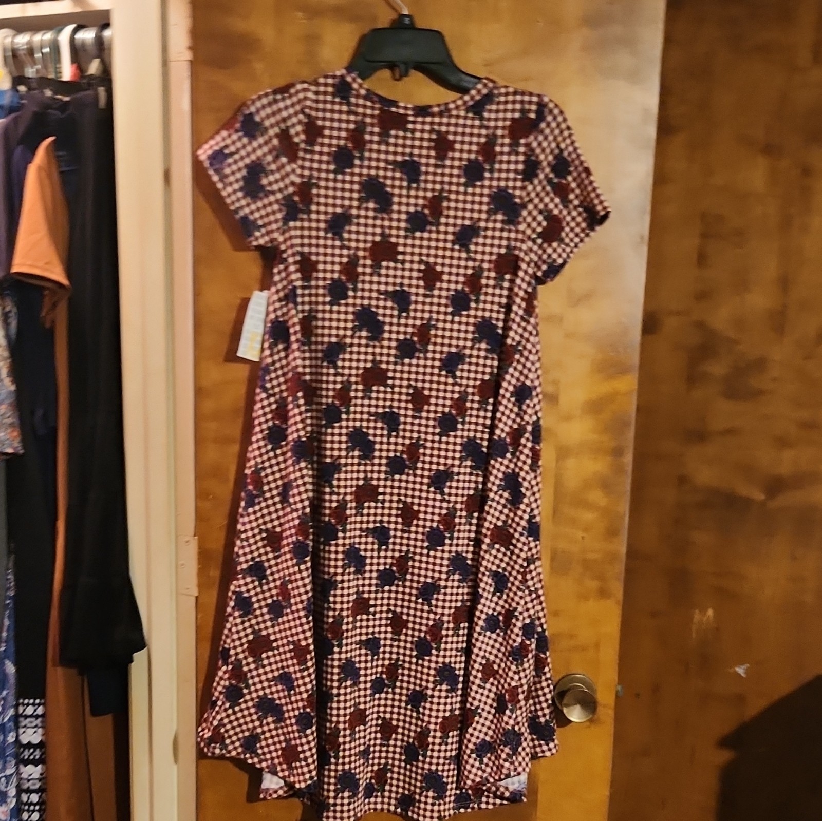 LuLaRoe Red White Blue Floral Jersey A-Line Round Neck Knee Dress XXS