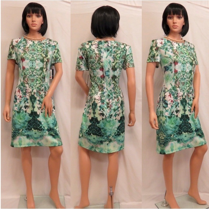 IN STUDIO Short Sleeve Green Tropical Flower Print Social Dress 14 NEW