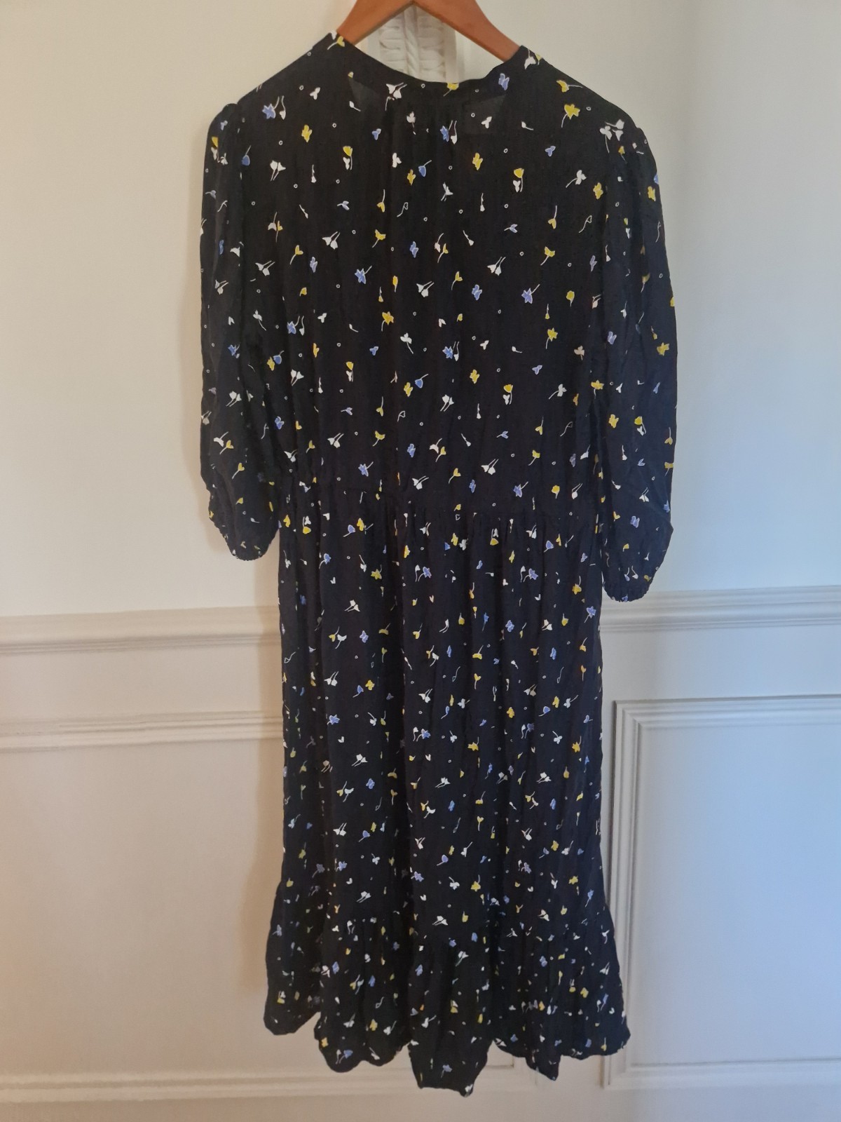 Finery Dress Size 14 Black Colour Pattern Midi Long Button Up Spring Summer