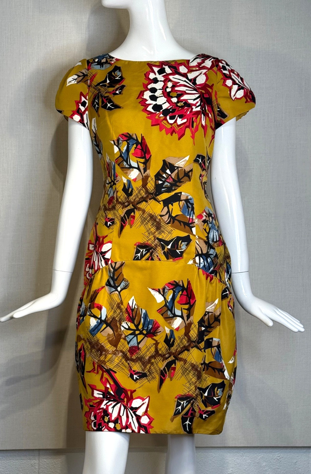 CAROLINA HERRERA Fall 2010 Stylized Floral Print Silk Faille Dress Size 6, NWOT