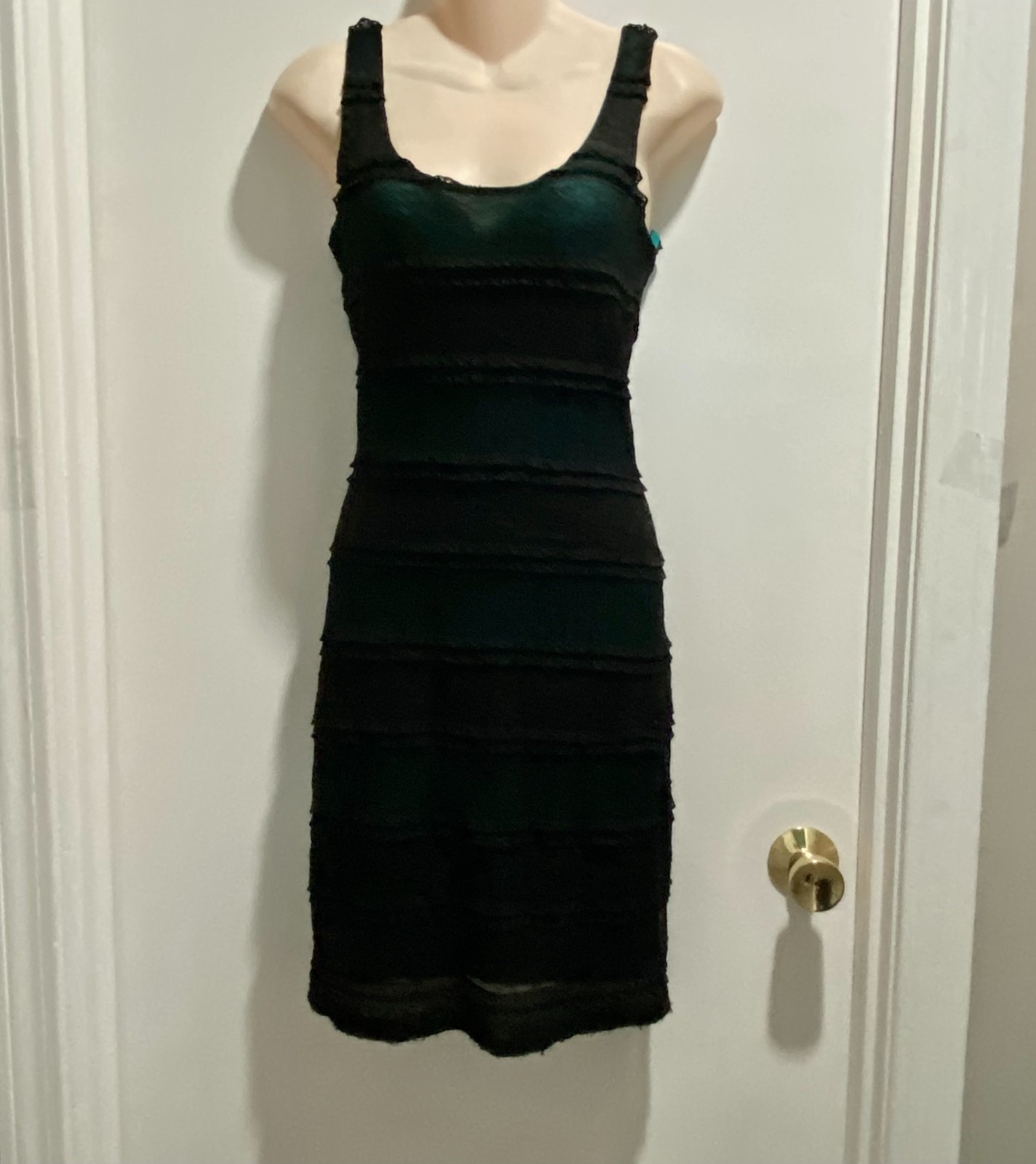 Aqua Goth Indie Sleaze Grunge Festival 90s Lace Bodycon Knee Fitted Midi Dress S