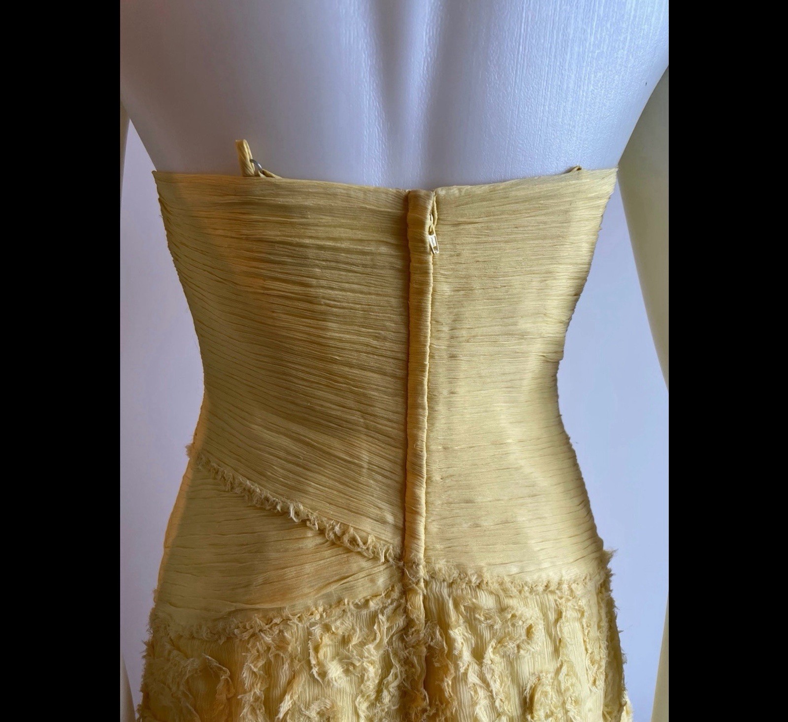 NWT BCBG Max Azria Yellow Textured Chiffon Corset Dress Size 6 / S