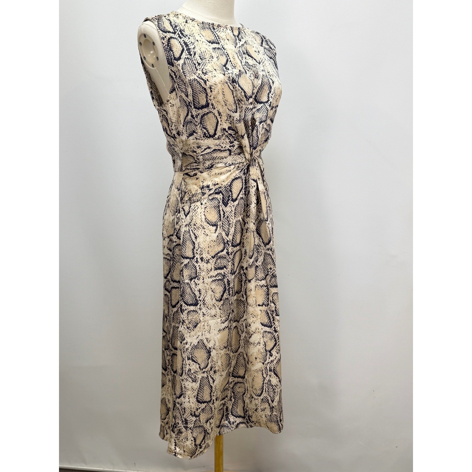 AQUA Womens Snakeskin Print Twist Front Sleeveless Midi Dress Neutral Beige M