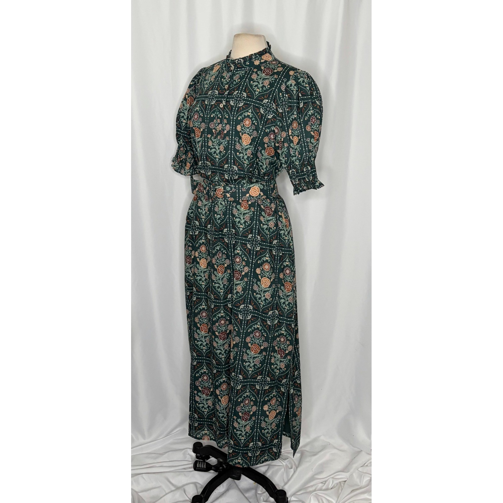NWT!! J. MARIE Hazel Printed Short Sleeve Button Front Midi Ruffle Dress X-Large