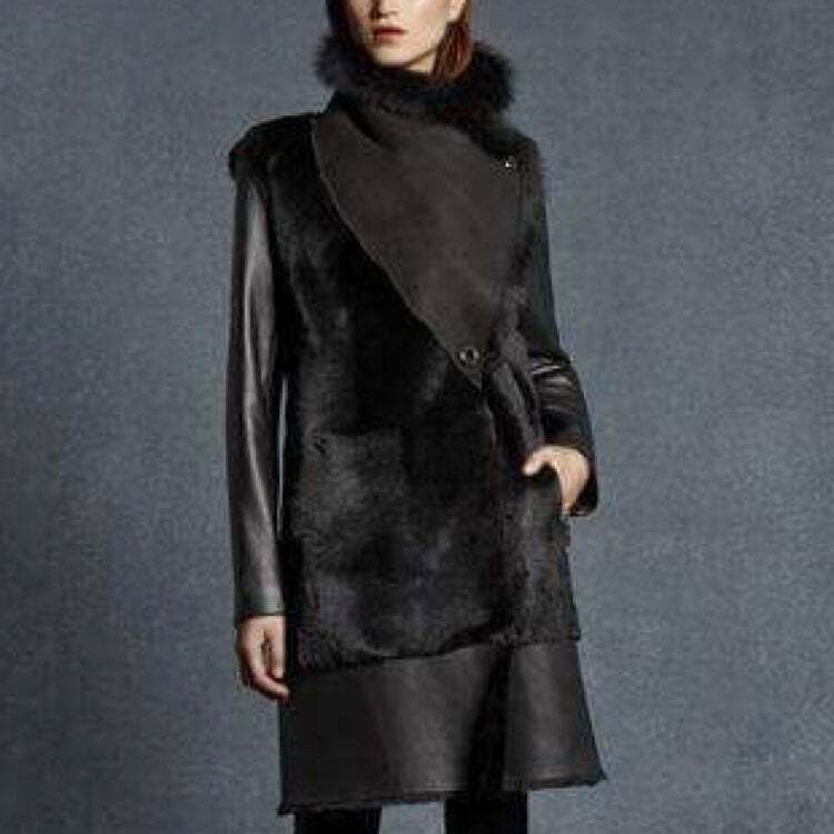 KAREN MILLEN LEATHER AND SHEARLING COAT SIZE (2)