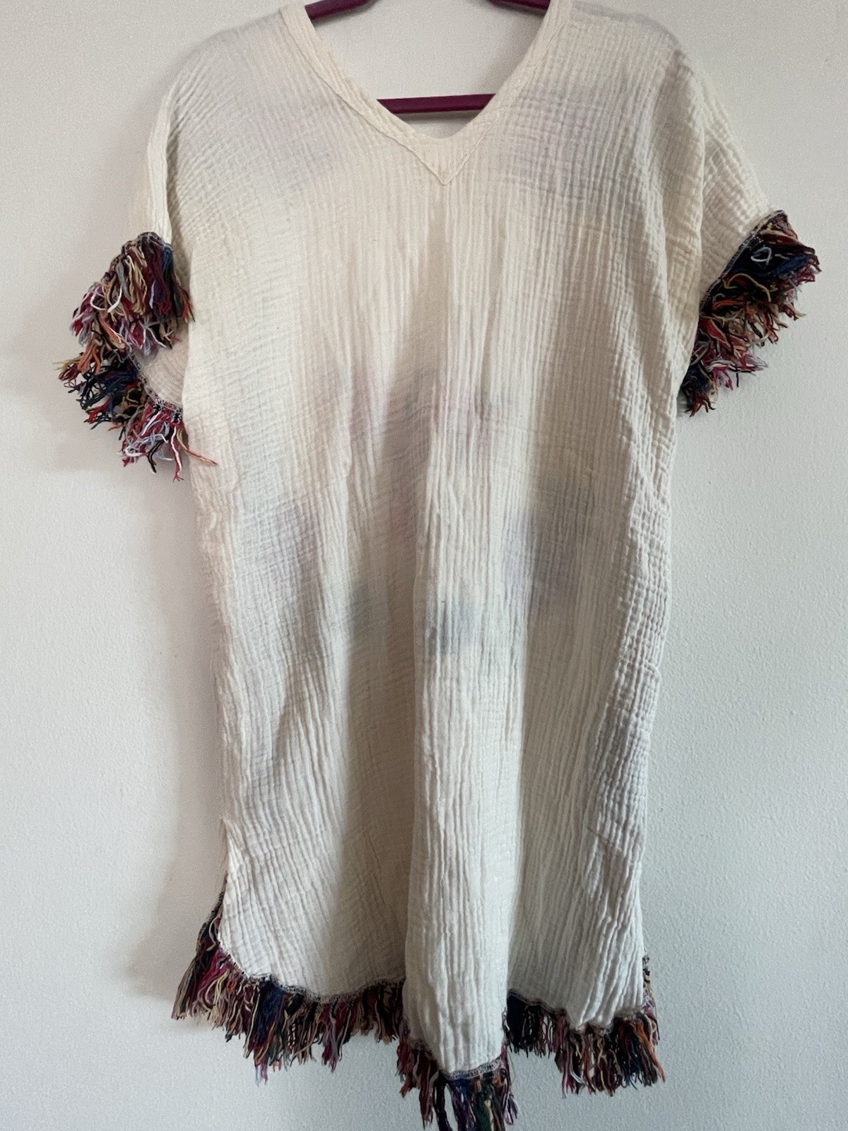 Handmade Boho Soft cotton Multicolor Floral Dress With Fringe Design