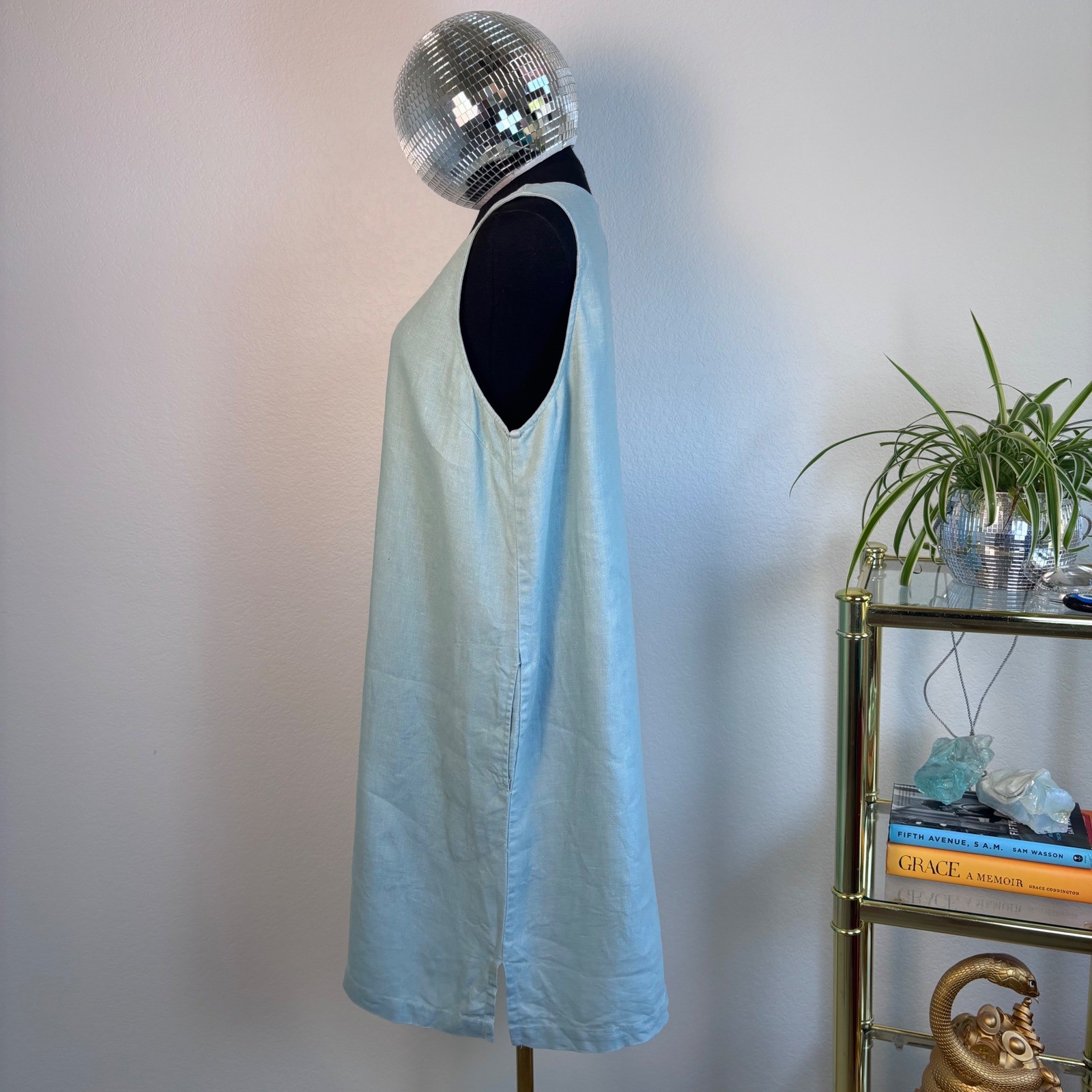 Cotton Connection 100% Linen Sleeveless Shift Dress, Blue Large, Natural Fibers