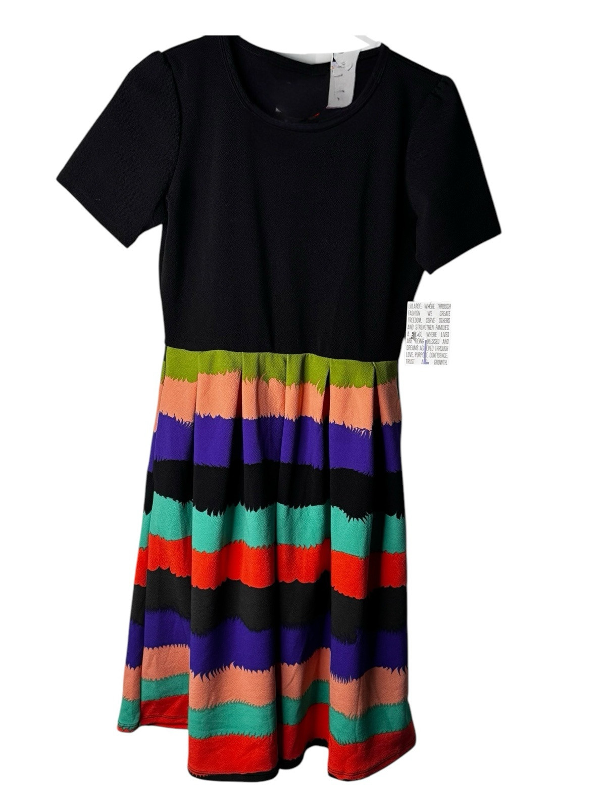 Lula Roe Multi-Color Black Midriff Striped Skirt Size Large Zipper Back Size L