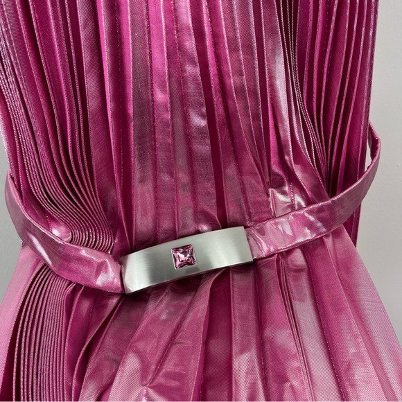 Christoper Kane Crystal Buckle Pleated Metallic Midi Dress Size 6 NWT Pink