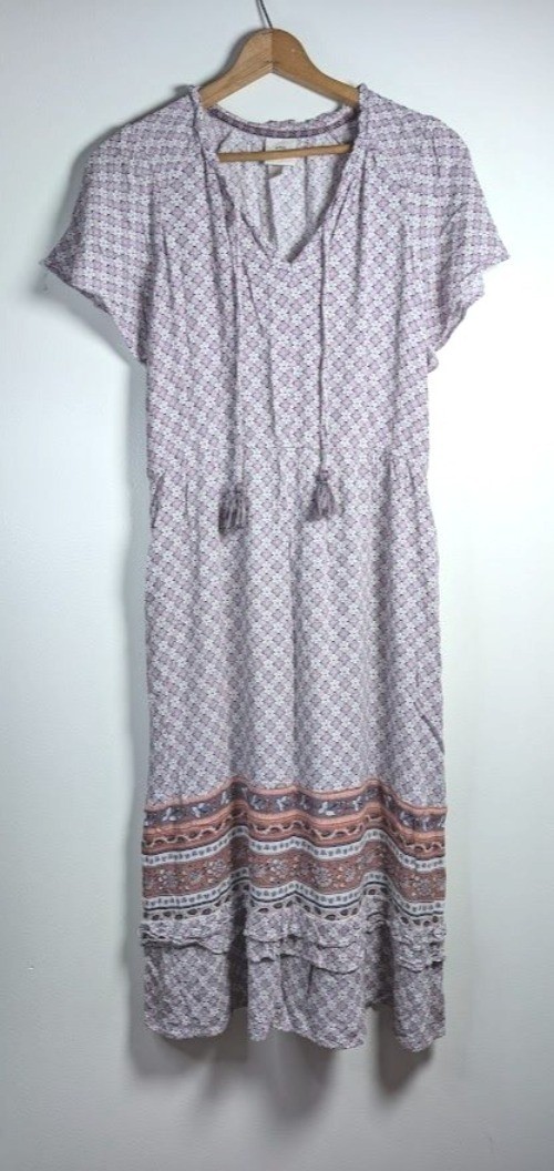 Knox Rose Maxi Dress Size Large Tiered Boho Hippie Peasant Summer Fairy Tassel