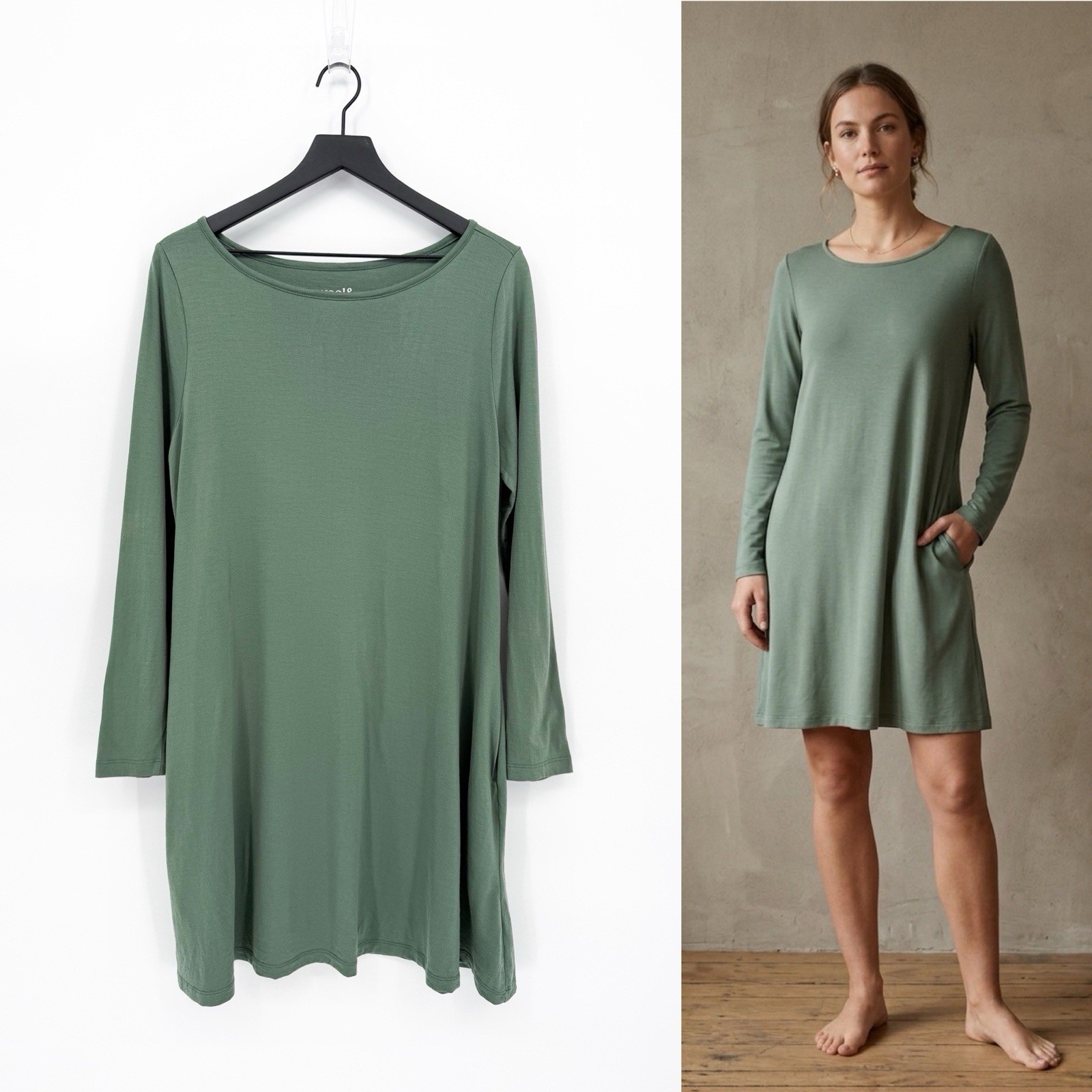Wool& Women’s Large Rowena Merino Wool Swing Dress Sage Green