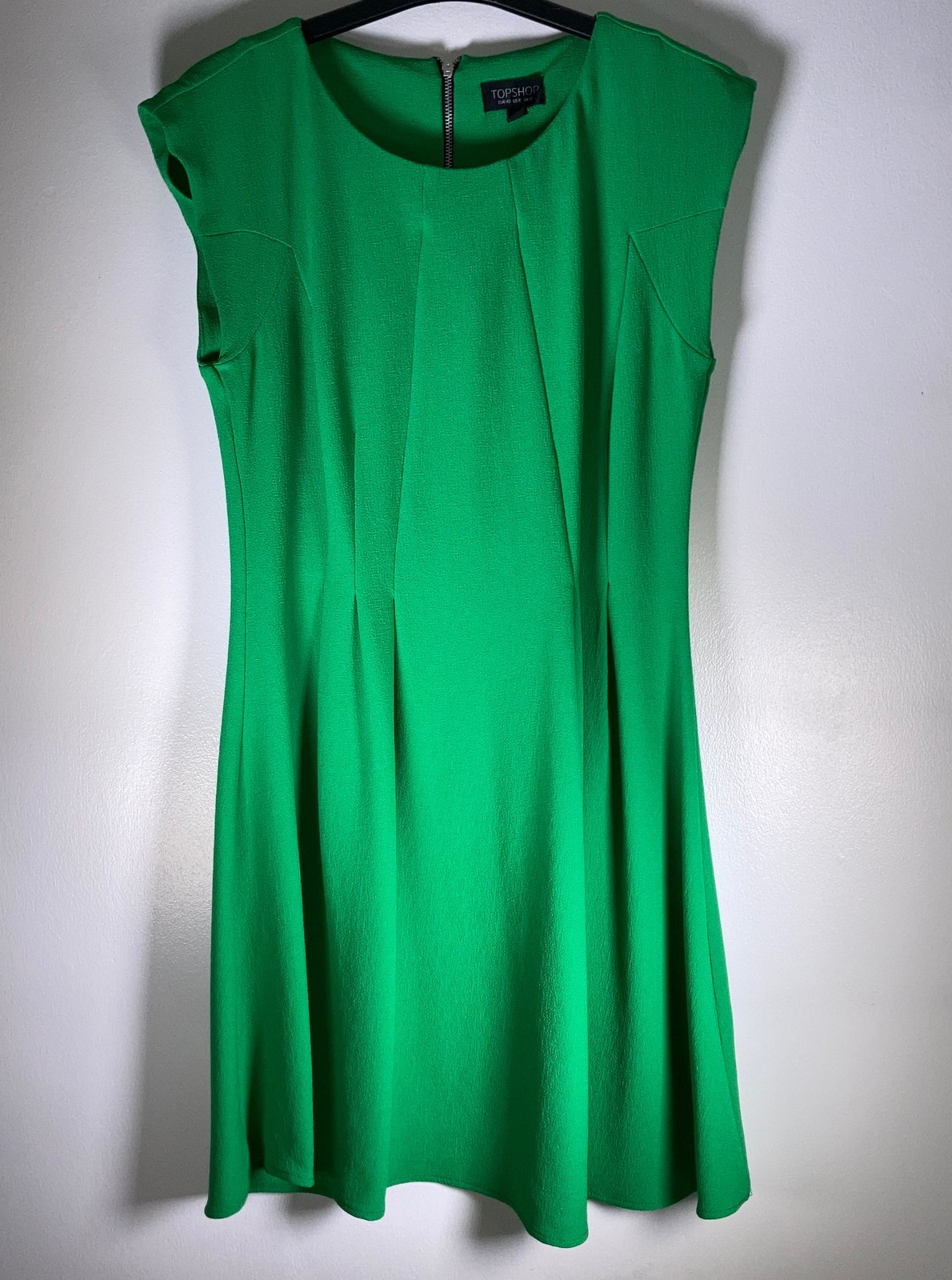 TOPSHOP Dress Green Knee Length Women’s UK 12 Round Neck Polyester Elastane