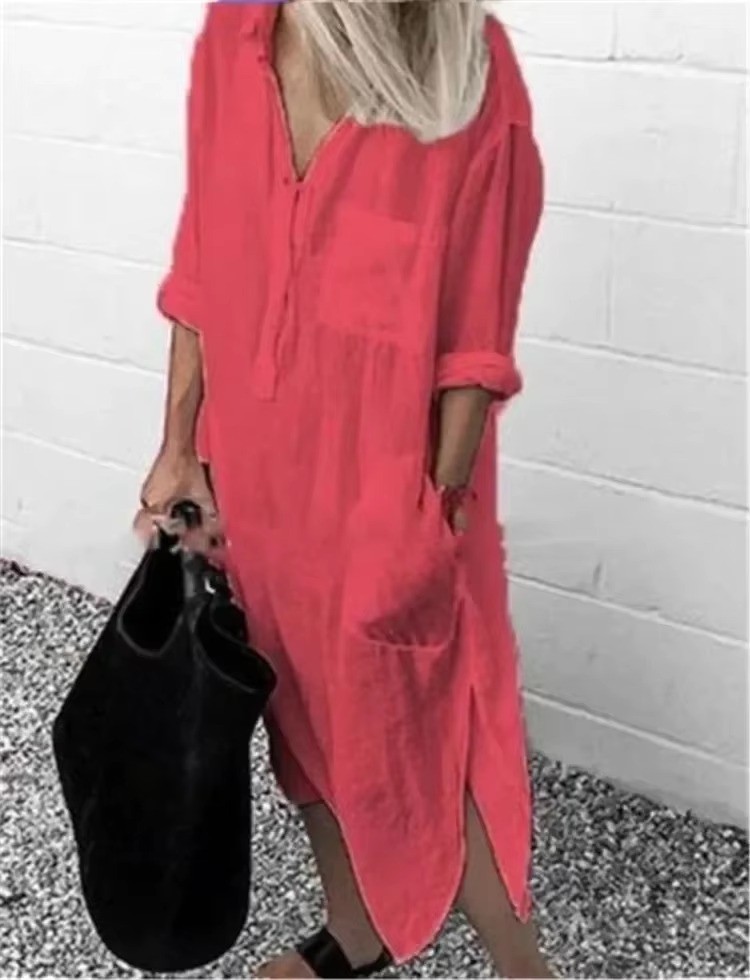2025 Spring and Summer New Elegant Solid Color Split Women Dress Simple and Comf