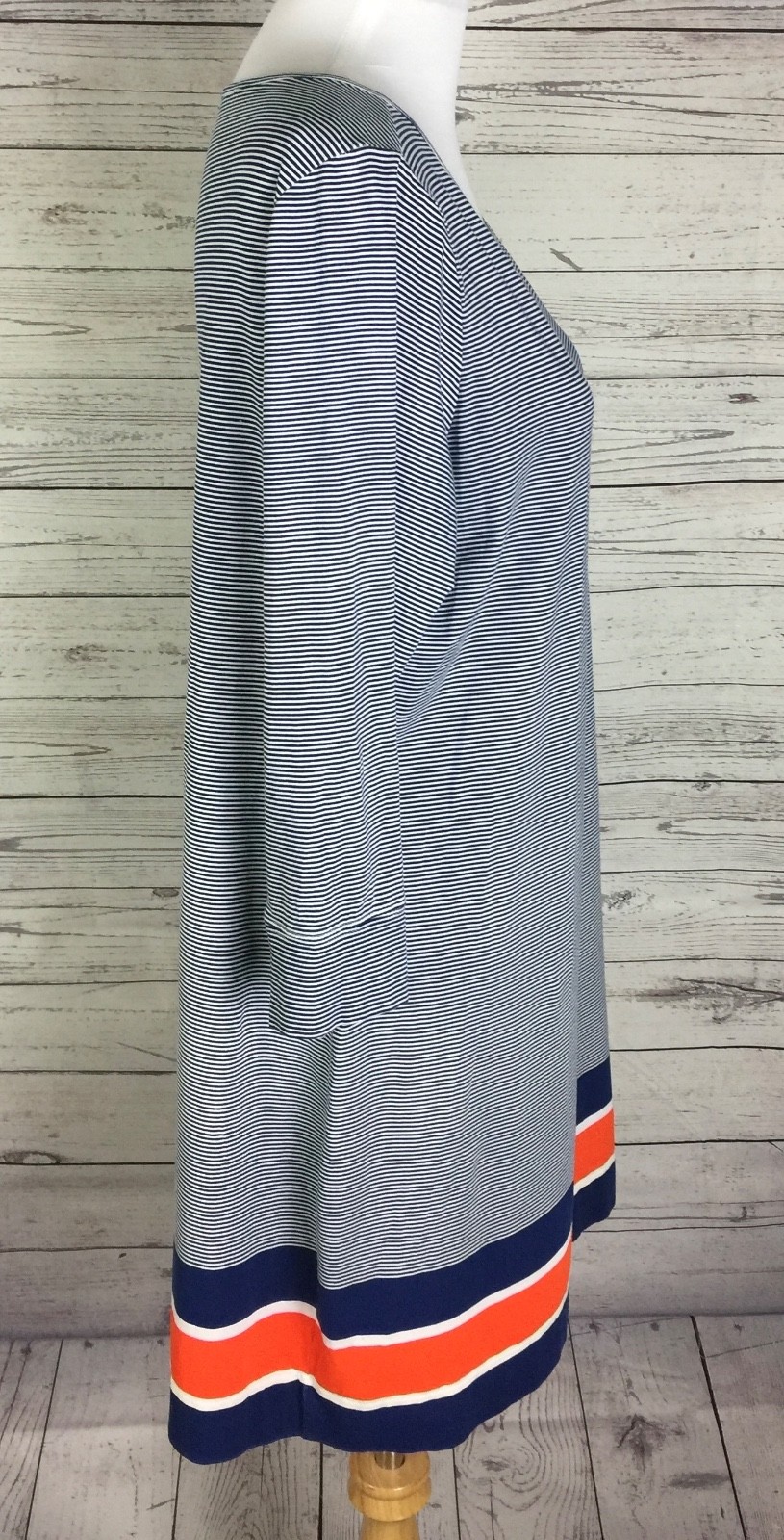 Stewart Simmons Womens Blue White Striped 3/4 Sleeve Stretch Shift Dress Size XL