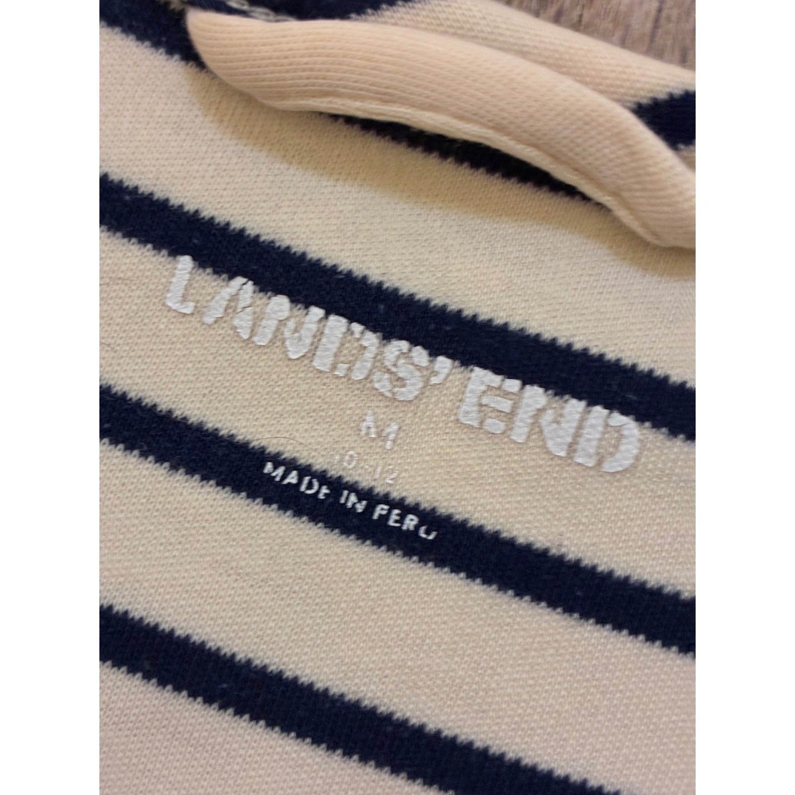Lands End Womens Medium Striped Long Sleeve T-Shirt Dress Navy Cream Nautical