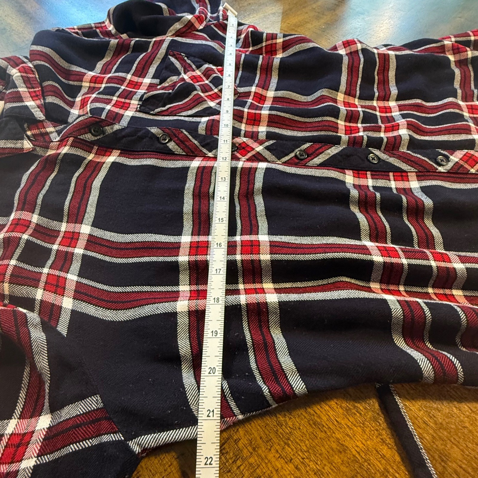 BLL nyc Red Navy Plaid Button Down Roll Tab Sleeve Shirt Dress XL Grunge 90s