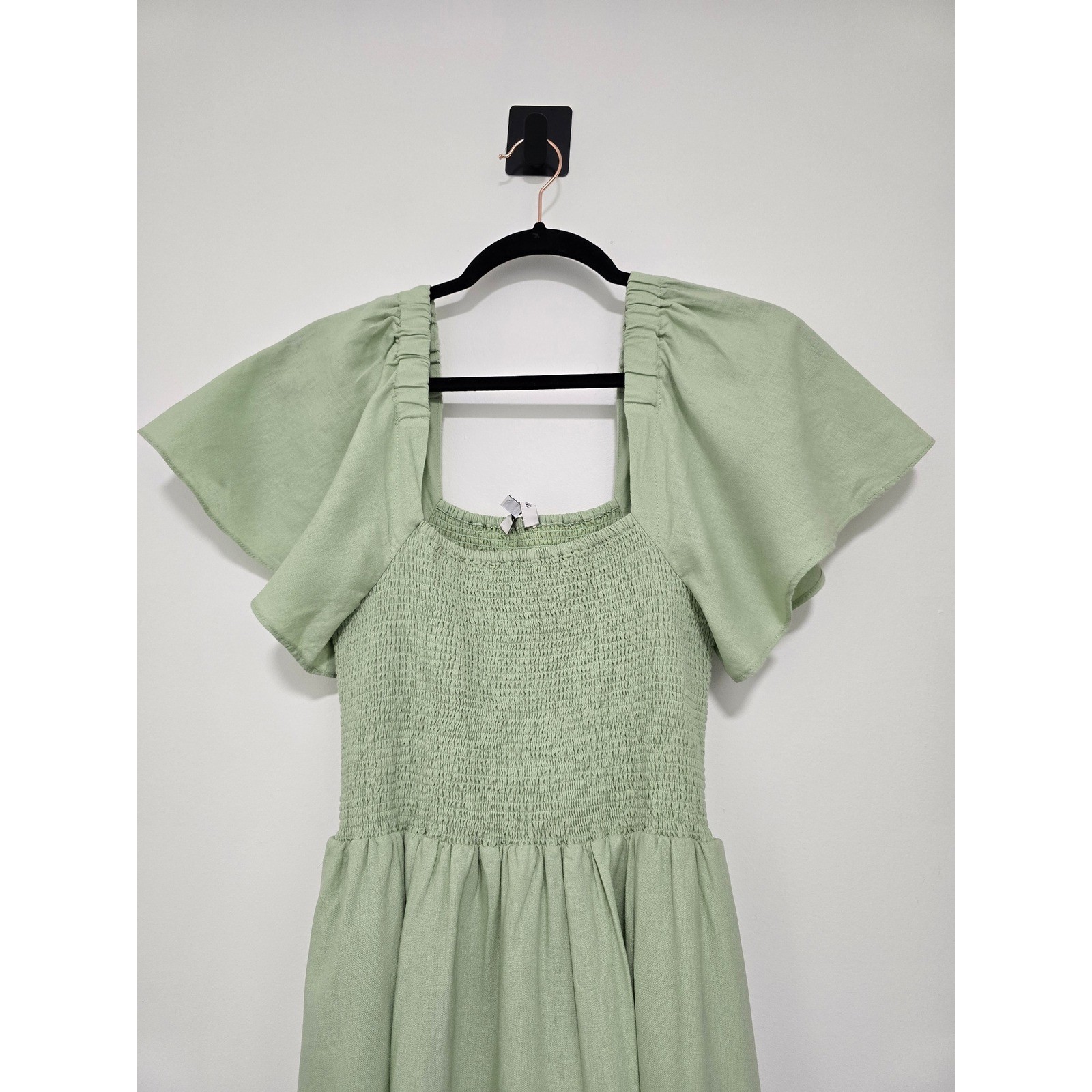 Madewell Linen-Blend Lucie Smocked Midi Dress Size Small Sunfaded Mint MD141