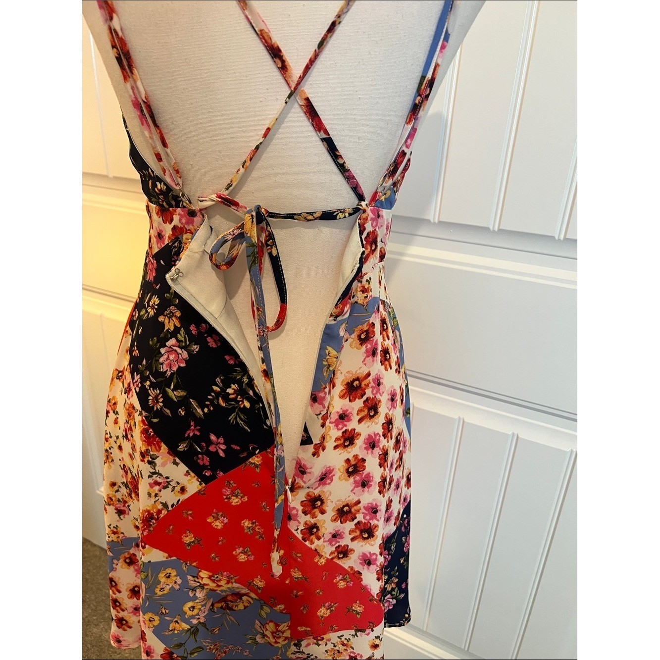 Gilli Anthropology Floral Patchwork Back-Tie Sundress Small Boho Mini Dress