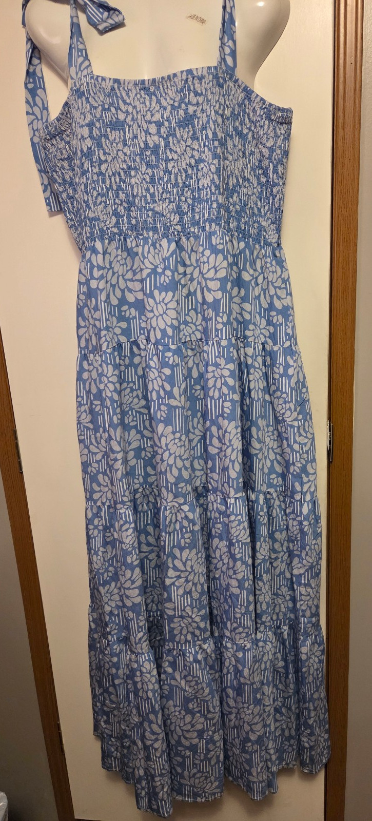Michelle McDowell Dress Womens Blue Floral A Line Tiered Maxi Sundress Large