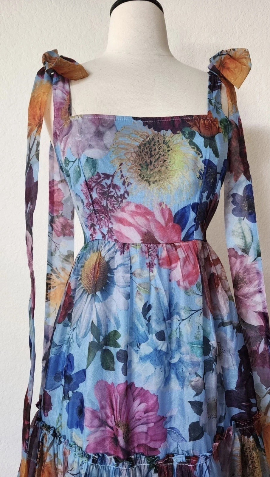New Anthro Maxi Dress New Size Small Blue Floral Coquette Wedding Formal Prom