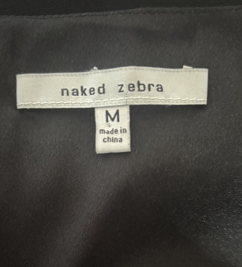 Naked Zebra Black Sleeveless V Neck Drawstring Waist Lined Sheer Dress Sz M