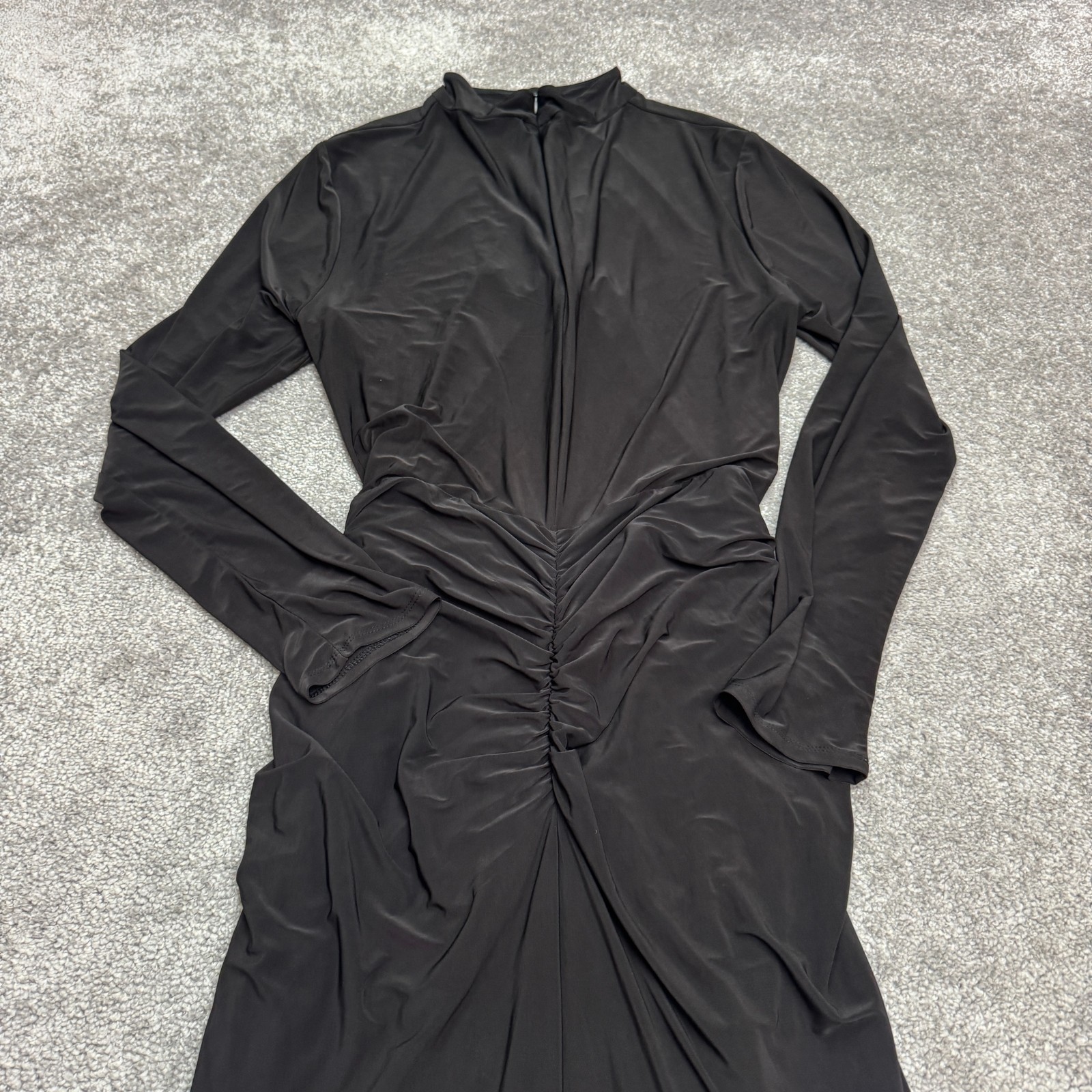 WAYF Cut Out Twisted Front Long Sleeve Maxi Dress Womens XL Black Slit Formal