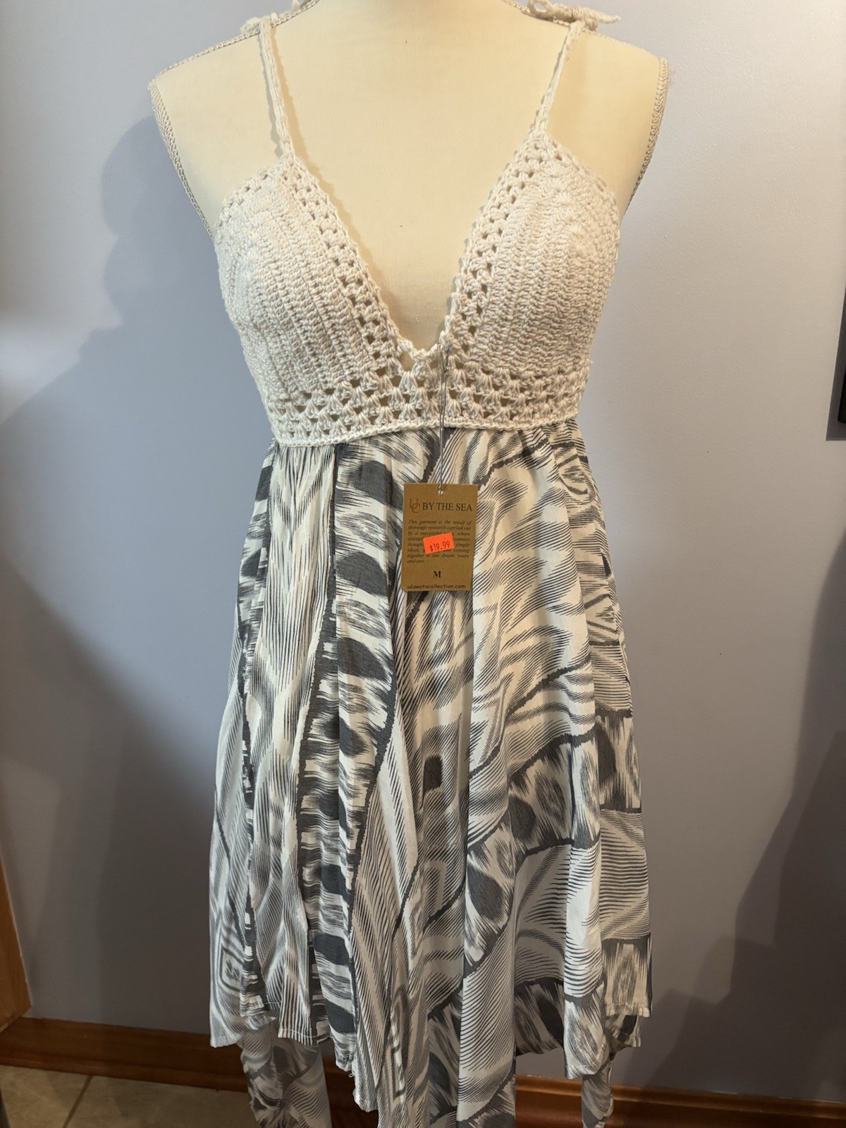 By The Sea Sundress Knit Top With Tie Straps Lightweight Skirt Sz M New With Tag