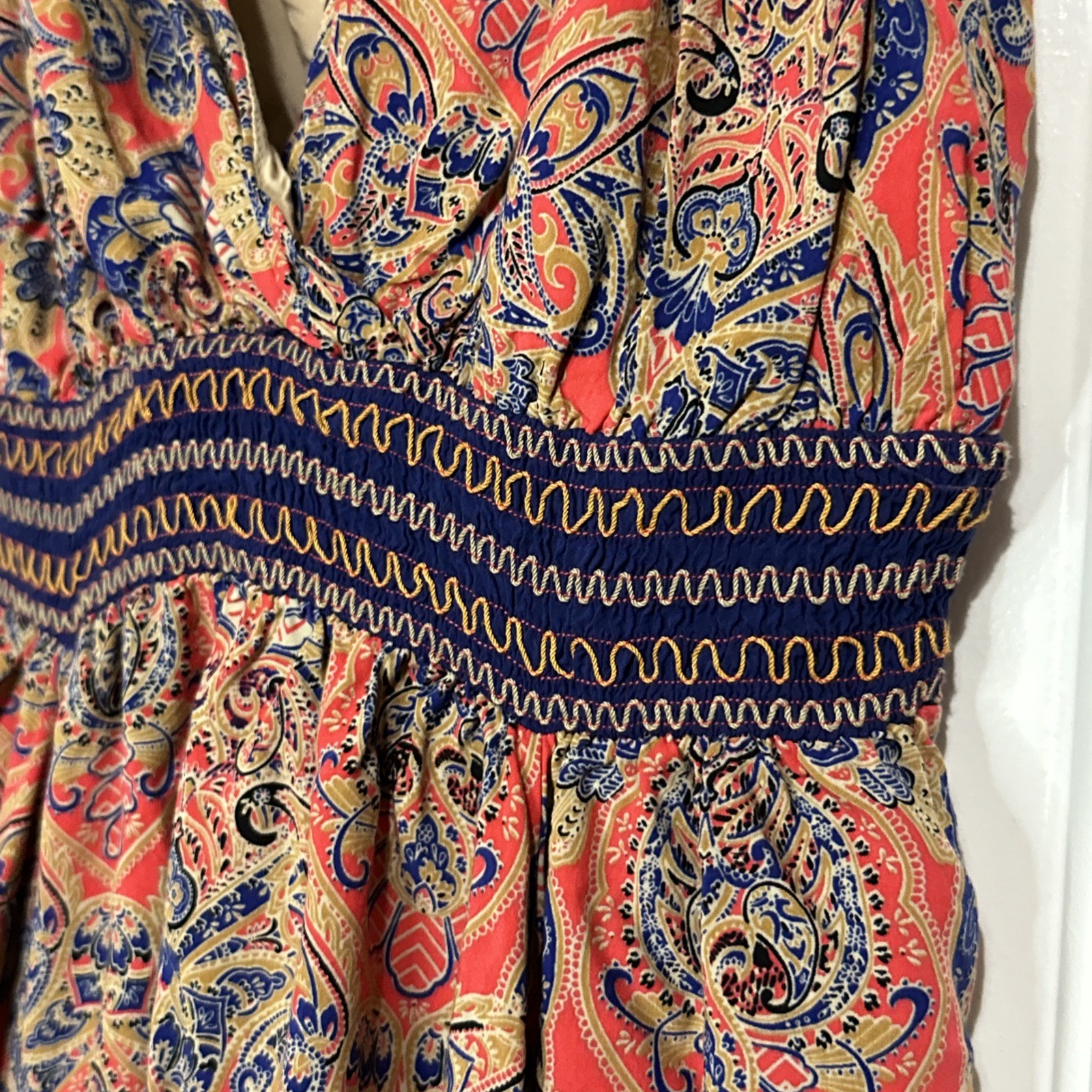 Miss Me S Double V Smocked Waist Boho Sleeveless Dress Handkerchief Hem Sundress