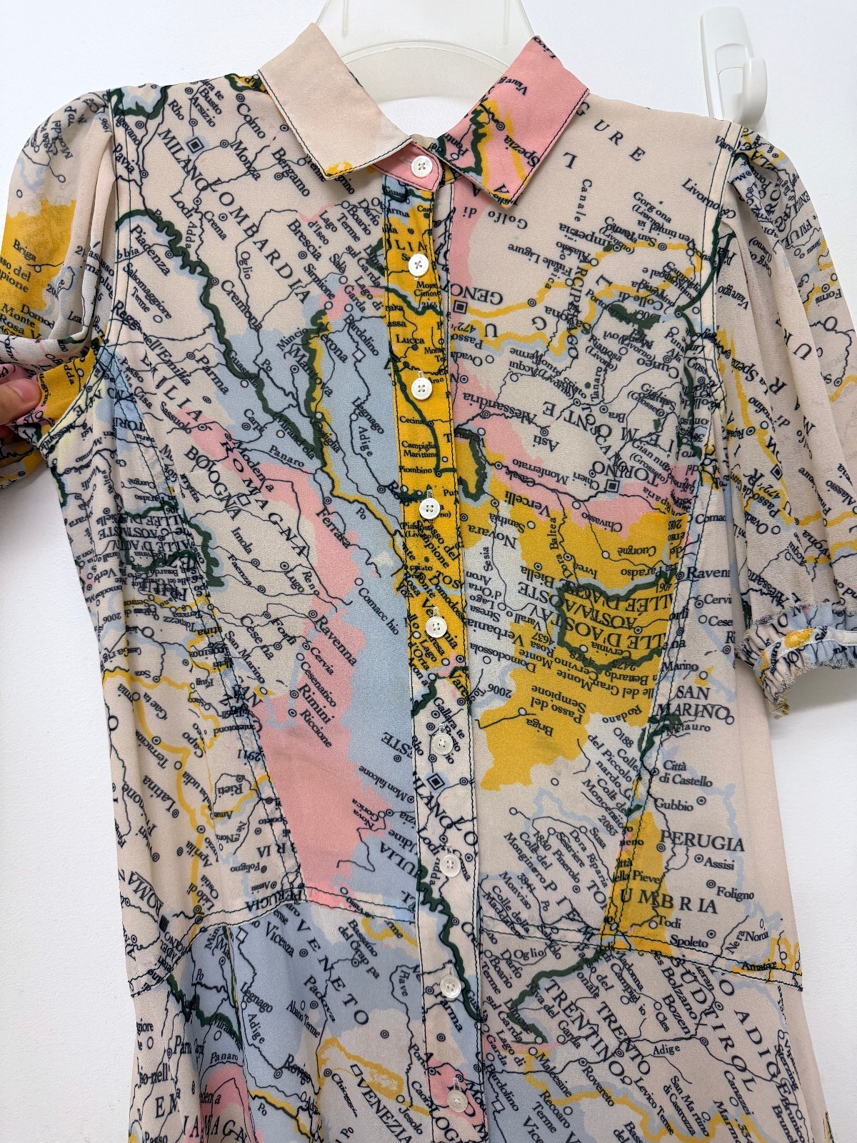 Derek Lam 10 Crosby Map Print Midi Shirt Dress Italy Short Sleeve 4