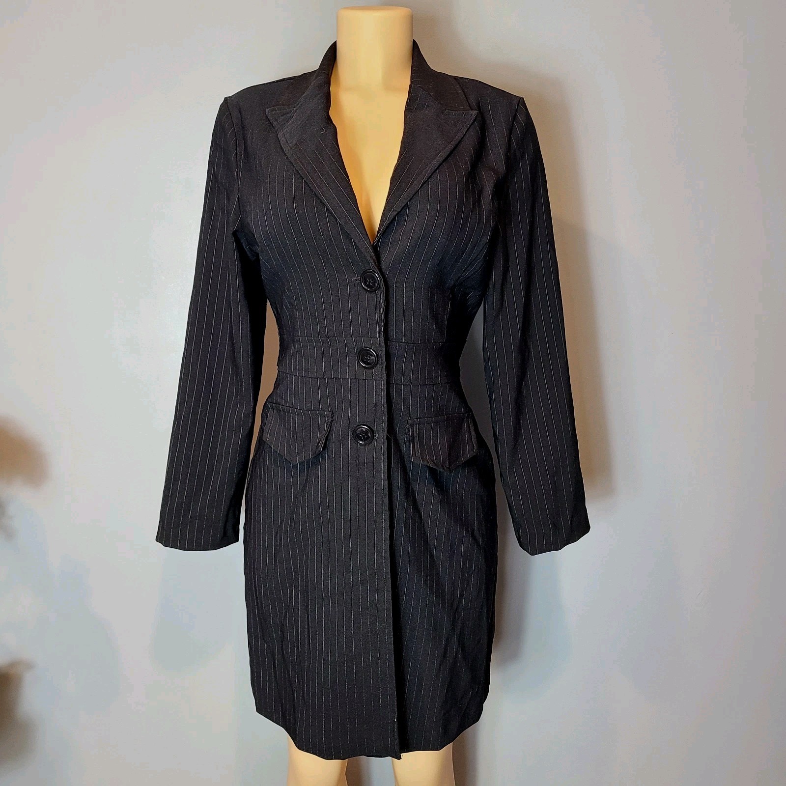 Vtg Dress Jacket Tailored Size 10 Y2K 90s Euro Preppy Black Minimalist Gatsby