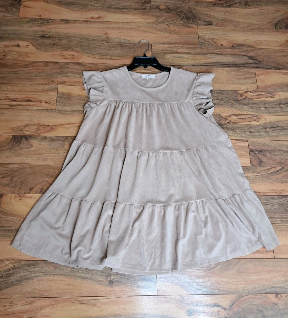 Indigo Soul Womens Tiered Babydoll Dress Faux Suede Size L Beige Boho Cowgirl