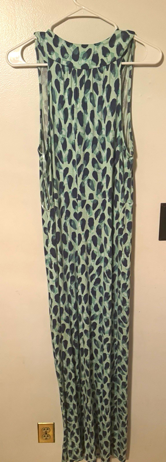 Motherhood Maternity Women’s L Maternity Blue/Green Leopard V-Neck Maxi Dress