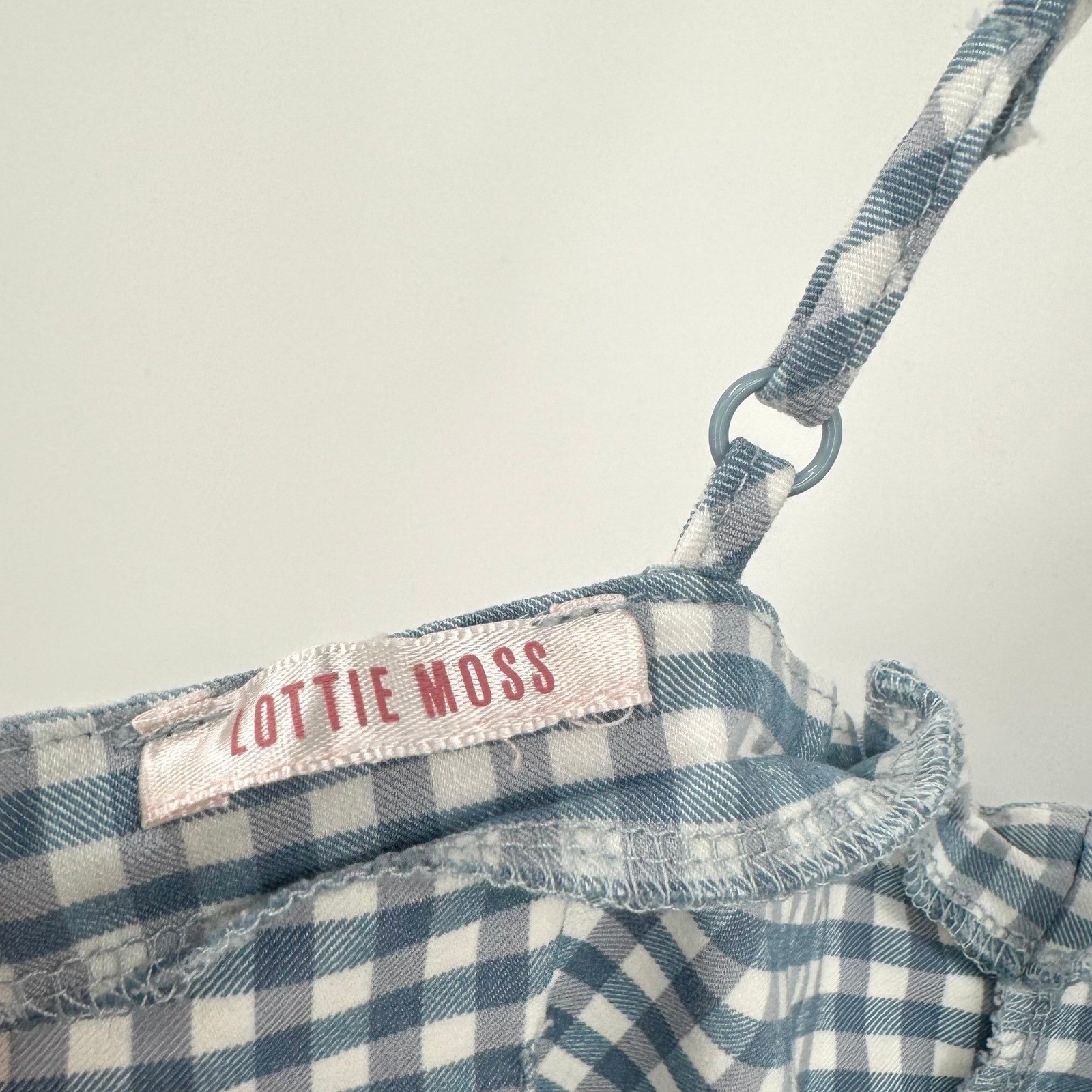 Lottie Moss Blue White Gingham Mini Dress Lace Trim Bow Small