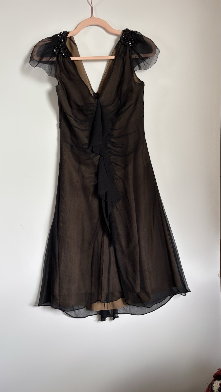 Vera Wang Lavender Label Silk Bow Beaded Cocktail Dress Size 2